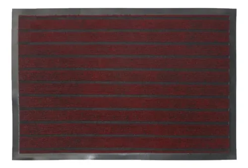 Alfombra Limpiapiés Poliéster Franjas Rojo Negro Coral Claro