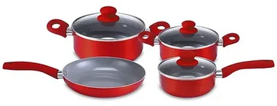Batería De Cocina Acero Antiadherente 7 Piezas Rojo