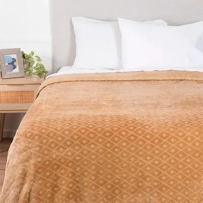 Frazada Coral Embossed Poliéster 2 Plazas Beige