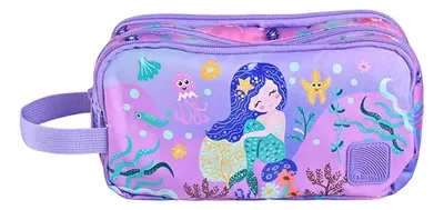 Estuche Escolar Roma Pink Mermaid Tres Compartimentos Rosa