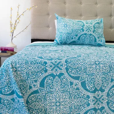 Quilt Hotpress Estampado 1.5 Plazas Flor Verde Coral Claro