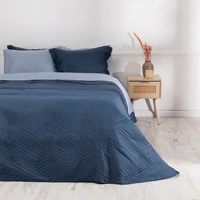 Set De Sábanas Y Quilt 2 Plazas Poliéster Reversible Azul