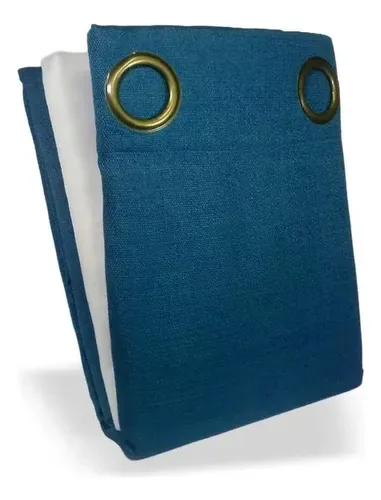 Cortina Rústica Argolla Poliéster 140x220 Cm Azul Petróleo