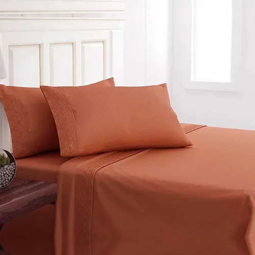 Set De Sábanas Microfibra Broderie 2 Plazas Terracota