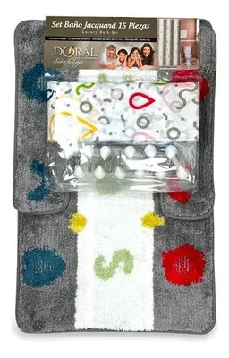 Set De Baño 15 Piezas Jacquard Multicolor Poliéster Coral Claro