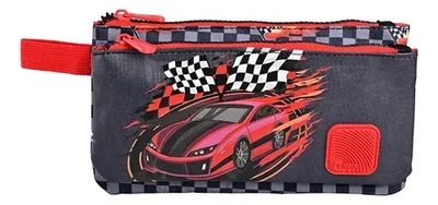 Estuche Escolar Ultra Car Race Torre 3 Compartimentos Coral Claro