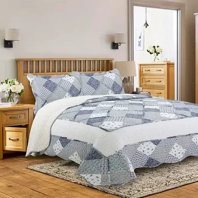 Quilt Sherpa Estampado Poliéster 2 Plazas Azul