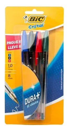 Bolígrafo Bic Cristal Punta 1mm Set 8 Unidades Negro