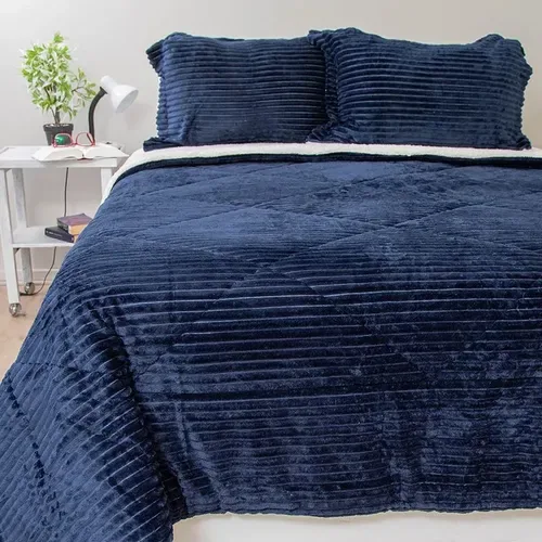 Cubrecama Sherpa Térmico 2 Plazas Poliéster Azul