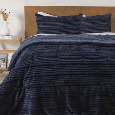 Plumón Corduroy Sherpa 2 Plazas Poliéster Suave Azul