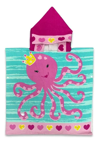 Toalla De Playa Con Capucha Infantil Poliéster Rosa
