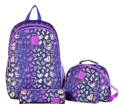 Mochila Escolar Set Completo Con Lonchera Y Estuche Coral Claro
