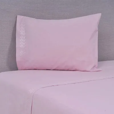 Set De Sábanas 144 Hilos Bordadas 1.5 Plazas Rosa
