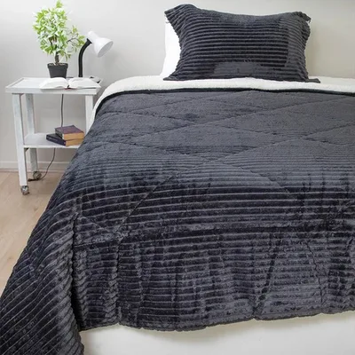 Cubrecama Sherpa Térmico 1.5 Plazas Gris Gris