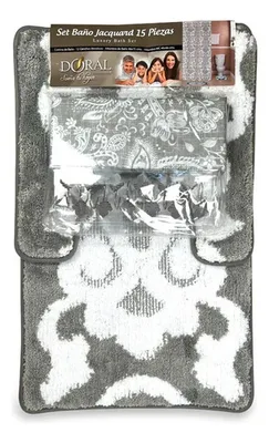 Set De Baño 15 Piezas Jacquard Flores Gris Gris