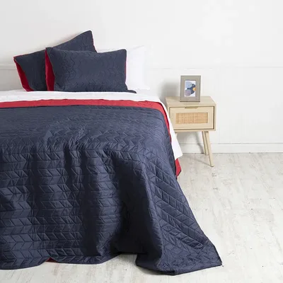 Quilt Bicolor 2 Plazas Poliéster Marengo Rojo Coral Claro