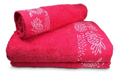 Set De 3 Toallas Bordadas Algodón Luxor Fucsia Bordado Floral