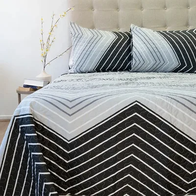 Quilt Stitchy Estampado 2 Plazas Zigzag Gris Negro Coral Claro