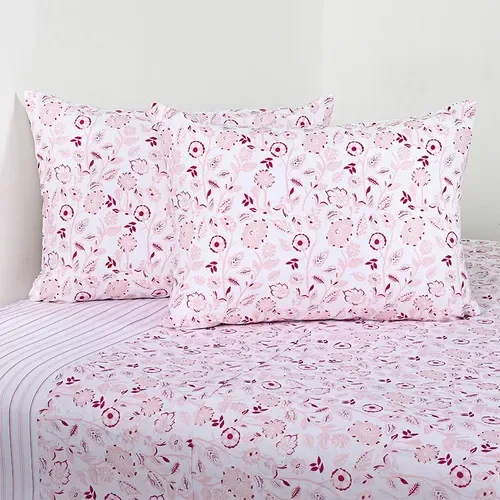 Set De Sábanas 144 Hilos Algodón Poliéster 2.5 Plazas Rosa