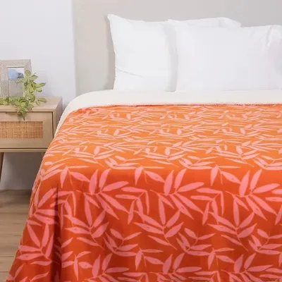 Frazada Polar Sherpa Estampada 2 Plazas Tulipán Coral Claro