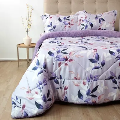 Plumón Sherpa Estampado Deluxe 2 Plazas Lavanda Lavanda