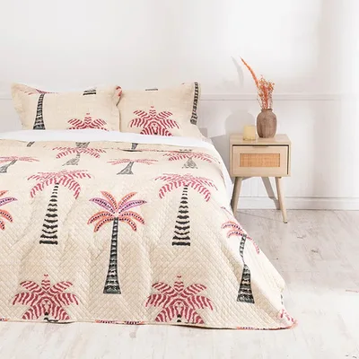 Quilt Cordoba Estampado 2 Plazas Reversible Poliéster Coral Claro