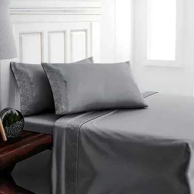 Set De Sábanas Microfibra Broderie 2 Plazas Gris