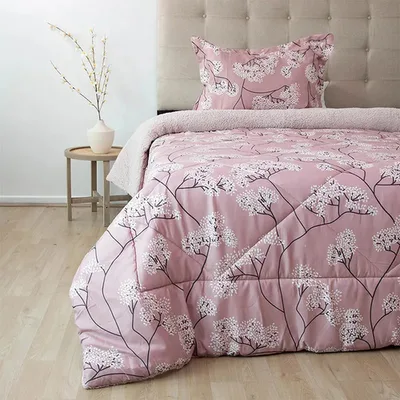 Plumón Sherpa Estampado Deluxe 1.5 Plazas Flores Coral Claro