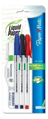 Set Universitario Corrector Líquido + Bolígrafos Paper Mate