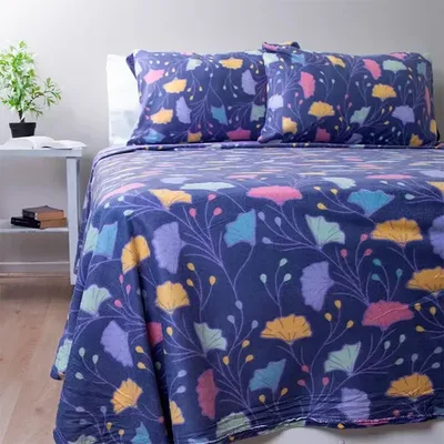 Set De Sábanas Polar King Estampadas Térmicas Verde Oscuro