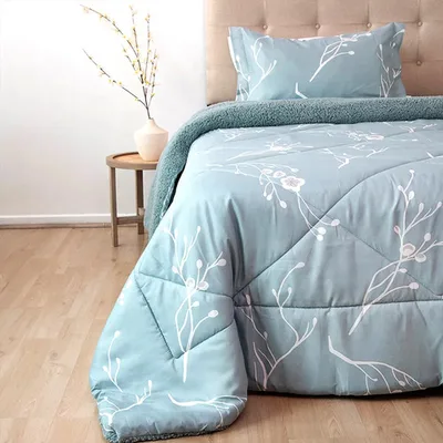 Plumón Sherpa Estampado Deluxe 1.5 Plazas Celeste Celeste