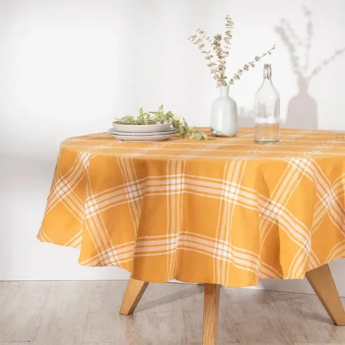 Mantel Redondo Tartán 180cm Algodón Poliéster Amarillo