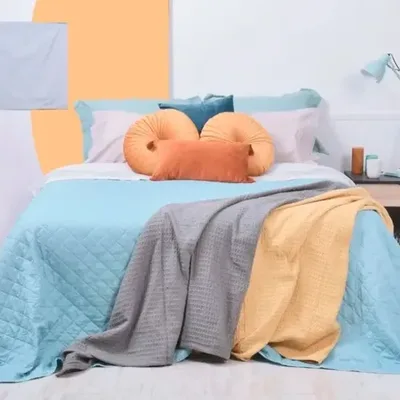 Quilt Córdova 2 Plazas Reversible Poliéster Celeste