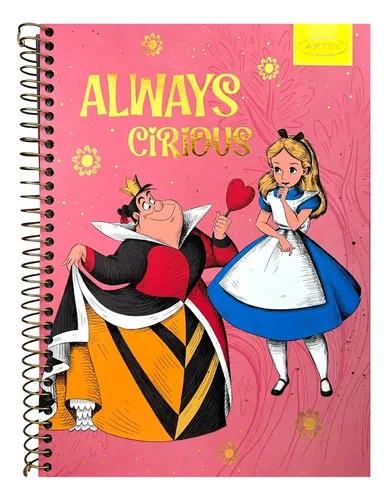 Cuaderno Escolar Espiral 150 Hojas Tapa Dura Rosa (con Ilustración Multicolor)