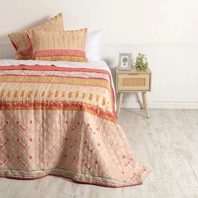 Quilt Estampado Reversible 2 Plazas Tribal Poliéster Coral Claro