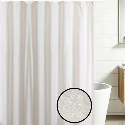 Cortina De Baño Bordada Mandala Poliéster 180x180 Blanco
