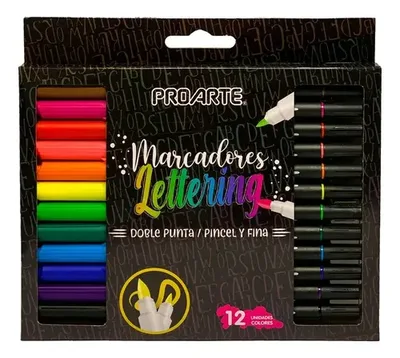 Marcador Doble Punta Lettering 12 Colores Proarte