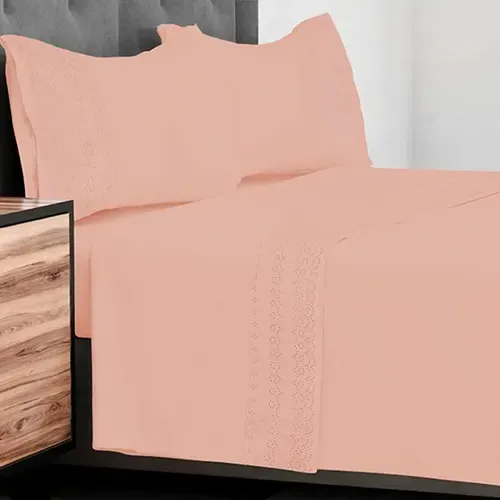 Set De Sábanas Broderie 2 Plazas Algodón Poliéster Verde Oscuro