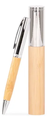Bolígrafo Metálico Con Grip De Bamboo Amarillo