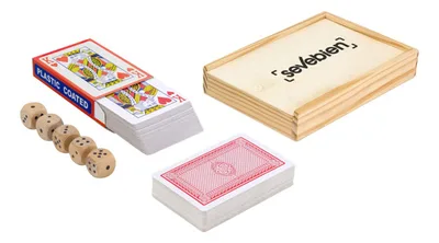 Set De Juegos De Cartas Y Dados De Madera Con Caja De Regalo