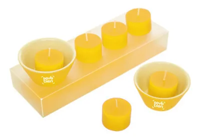 Set De Velas Corporativo Con Portavelas De Cerámica Amarillo