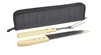 Set De Asado / Bbq Grill De Acero Inoxidable Y Madera