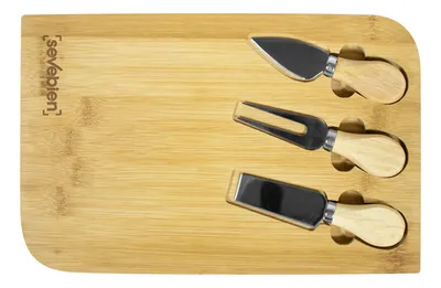 Tabla De Bambú Con Utensilios De Acero Inoxidable Para