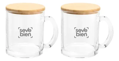 Taza De Vidrio Con Tapa De Bambú Barnizado