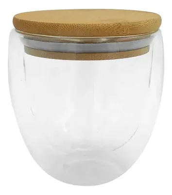 Taza De Vidrio Doble Con Tapa De Bambú Corporativa