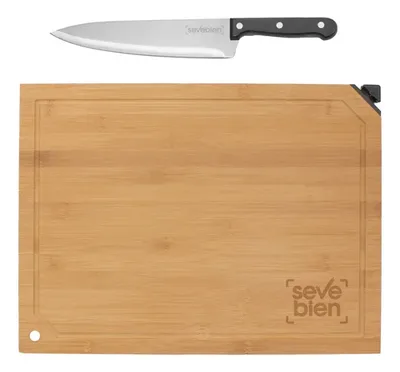 Set De Corte De Bambú Con Cuchillo Y Afilador