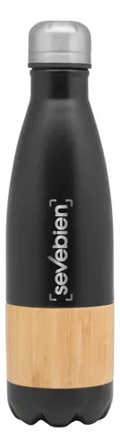 Botella De Acero Inoxidable Con Tapa De Acero Y Detalles De Negro