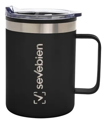 Taza De Acero Inoxidable Con Tapa De Plástico Doble Pared Negro