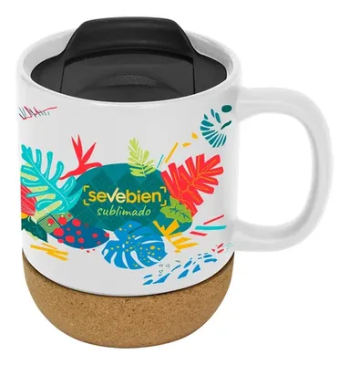 Taza Cerámica Sublimable Con Tapa De Plástico Blanco