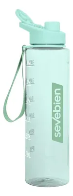Botella Deportiva Motivacional Con Tapa Flip Top Y Correa Celeste